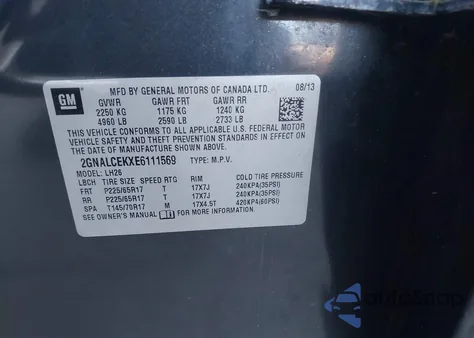 2014 Chevrolet Equinox 2Lt z USA, uszkodzony, nr VIN 2GNALCEKXE6111569